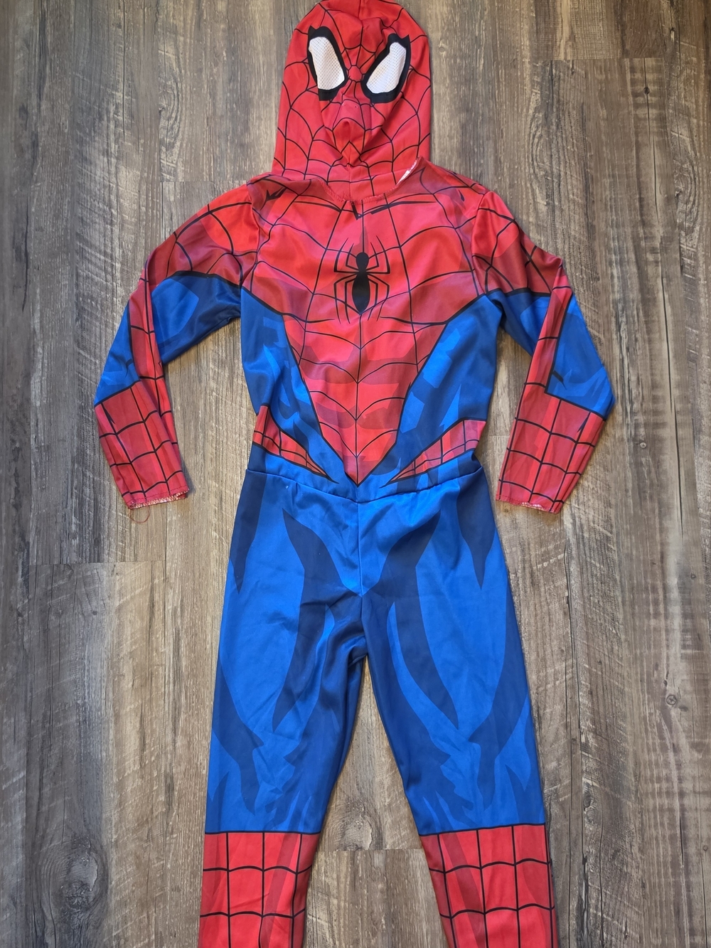 Spider-Man Superhero Halloween Costume Jumpsuit & Fabric Mesh Mask Set Youth S